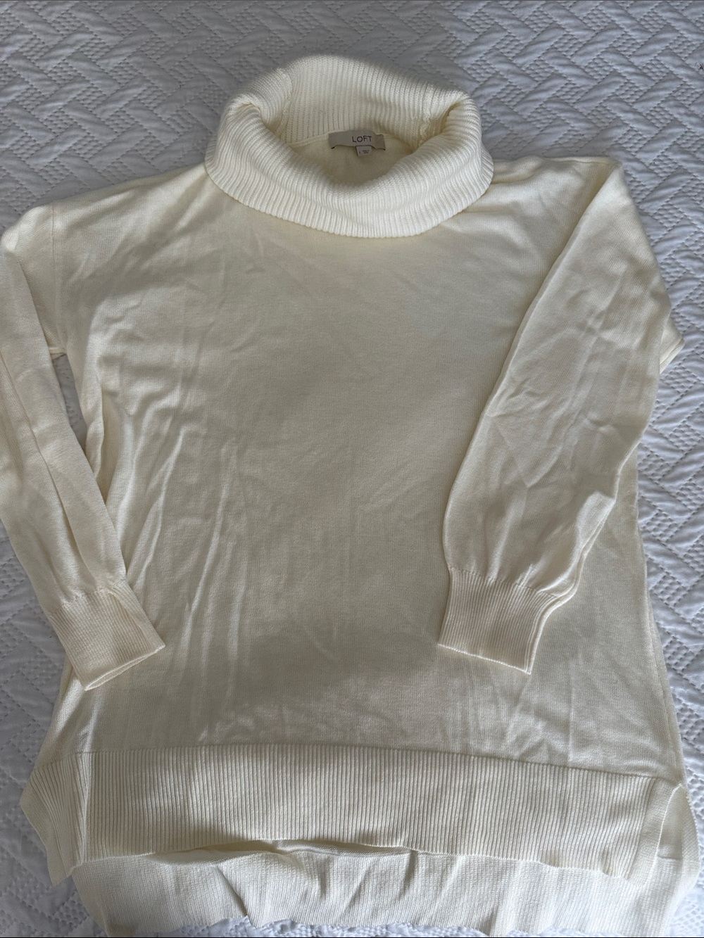 LOFT Ivory Fold-Over Turtleneck Sweater